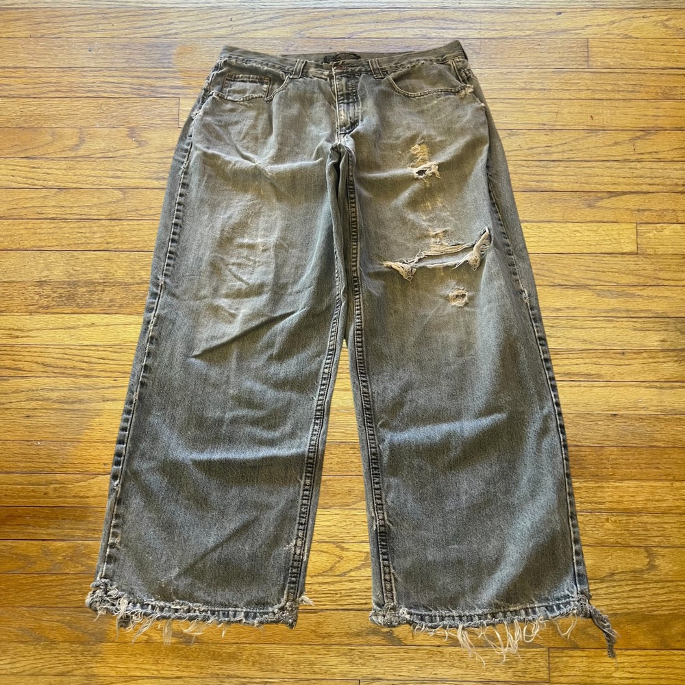 Anchor Blue Baggy Jeans Mens 36x30 Gray Distressed Y2K Skater Wide Leg Denim